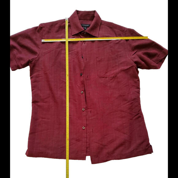 VanHeusen Mens Burgundy Red Button Up Short Sleeve Collar Smal 14-14.5 - Picture 6 of 6